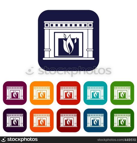 Electric fireplace icons set vector illustration in flat style In colors red, blue, green and other. Electric fireplace icons set flat
