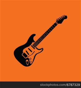 Electric guitar icon. Orange background with black. Vector illustration.