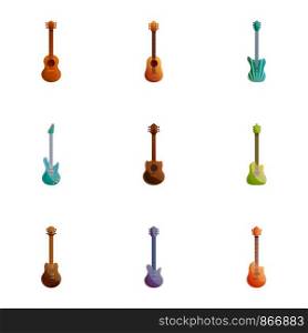 Electric guitar icon set. Cartoon set of 9 electric guitar vector icons for web design isolated on white background. Electric guitar icon set, cartoon style