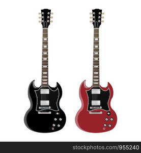 Electric guitar isolated on white background, black and red colors, vector illustration