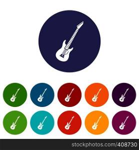 Electric guitar set icons in different colors isolated on white background. Electric guitar set icons