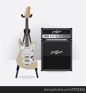 Electric Guitar with Guitar amplifier vector illustration