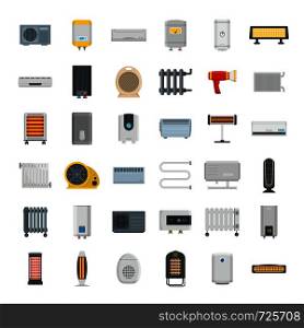 Electric heater device icons set. Flat illustration of 36 electric heater device vector icons for web. Electric heater device icons set, flat style