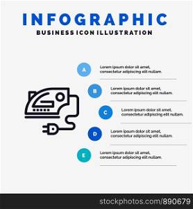 Electric, Home, Iron, Machine Blue Infographics Template 5 Steps. Vector Line Icon template