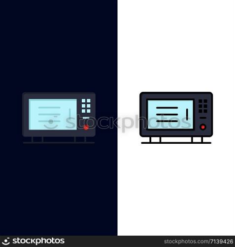 Electric, Home, Machine, Oven Icons. Flat and Line Filled Icon Set Vector Blue Background