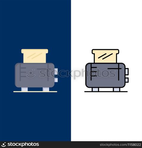 Electric, Home, Machine, Toaster Icons. Flat and Line Filled Icon Set Vector Blue Background