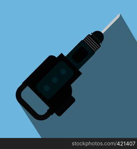 Electric jackhammer flat icon on a blue background. Electric jackhammer flat icon