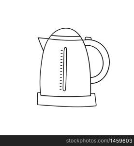 Electric kettle. Cooking, kitchen utensils. Vector hand doodle illustration isolated on white background.