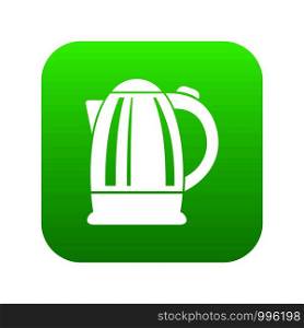 Electric kettle icon green vector isolated on white background. Electric kettle icon green vector