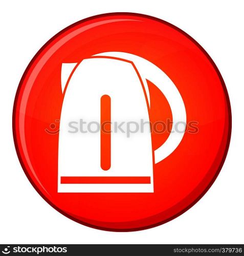 Electric kettle icon in red circle isolated on white background vector illustration. Electric kettle icon, flat style