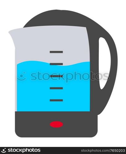 Electric kettle isolated icon. Kitchen appliances for boiling water for beverages. Device made of glass, steel and plastic. Measuring container with liquid, equipment for home vector in flat style. Electric Kettle with Boiling Water Appliances