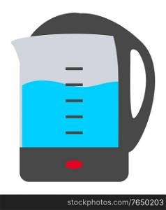 Electric kettle isolated icon. Kitchen appliances for boiling water for beverages. Device made of glass, steel and plastic. Measuring container with liquid, equipment for home vector in flat style. Electric Kettle with Boiling Water Appliances