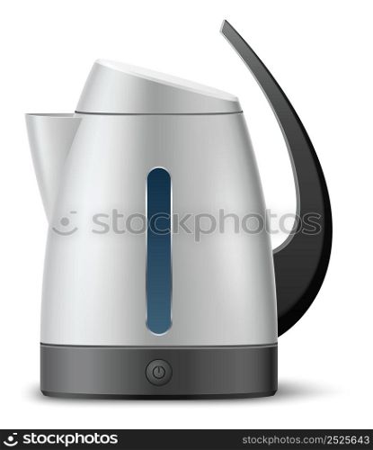 Electric kettle. Realistic steel water boiling machine isolated on white background. Electric kettle. Realistic steel water boiling machine