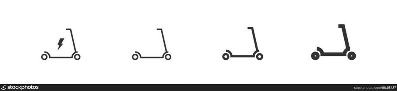 Electric kick scooter set black line icon different thickness. Isolated flat vector illustration 