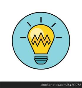 Electric Light Bulb Illustration In Flat Design.. Electric light bulb vector in flat style. New idea and brainstorming. Illustration for intellectual concept, illuminating stores ad, application icons, logo design. Isolated on white background.