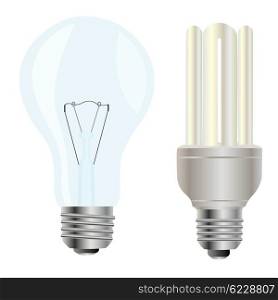 Electric light bulbs on white background. Two electric light bulbs