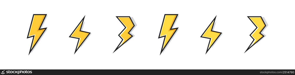 Electric lightning bolt icons. Set thunder and bolt lighting flash icon. EPS 10.. Electric lightning bolt icons. Set thunder and bolt lighting flash icon.