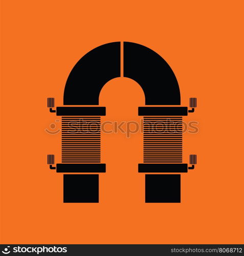 Electric magnet icon. Orange background with black. Vector illustration.
