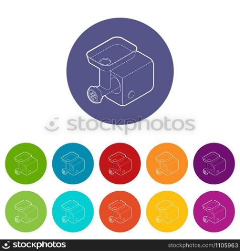 Electric meat grinder icons color set vector for any web design on white background. Electric meat grinder icons set vector color