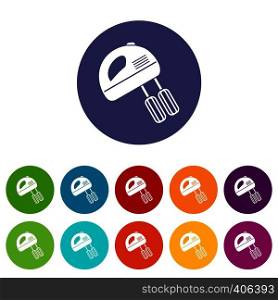 Electric mixer set icons in different colors isolated on white background. Electric mixer set icons