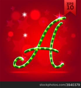 Electric modern green garland christmas new year decorative font capital letter A