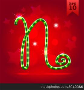 Electric modern green garland christmas new year decorative font capital letter N