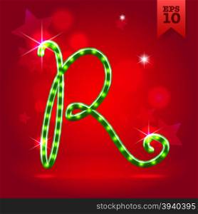 Electric modern green garland christmas new year decorative font capital letter R