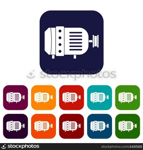 Electric motor icons set vector illustration in flat style In colors red, blue, green and other. Electric motor icons set flat