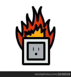 Electric Outlet Fire Icon. Editable Bold Outline With Color Fill Design. Vector Illustration.