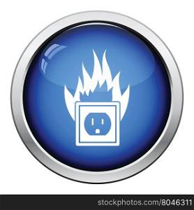 Electric outlet fire icon. Glossy button design. Vector illustration.