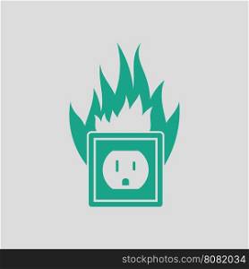 Electric outlet fire icon. Gray background with green. Vector illustration.