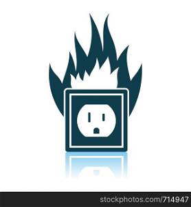 Electric Outlet Fire Icon. Shadow Reflection Design. Vector Illustration.