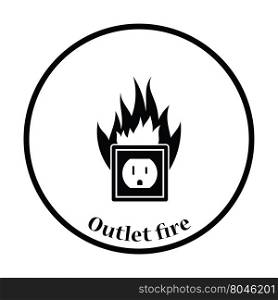 Electric outlet fire icon. Thin circle design. Vector illustration.