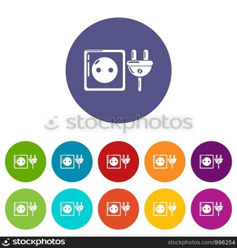 Electric outlet icons color set vector for any web design on white background. Electric outlet icons set vector color