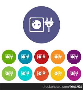 Electric outlet icons color set vector for any web design on white background. Electric outlet icons set vector color