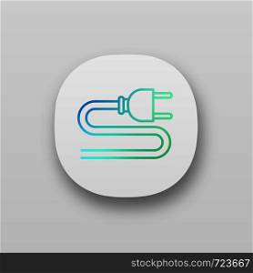 Electric plug app icon. Wiring. Power cable with plug. UI/UX user interface. Web or mobile application. Vector isolated illustration. Electric plug app icon