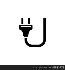 Electric Plug Cable. Flat Vector Icon illustration. Simple black symbol on white background. Electric Plug Cable sign design template for web and mobile UI element. Electric Plug Cable Flat Vector Icon