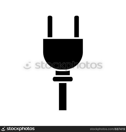 Electric plug glyph icon. Wiring. Power cable with plug. Silhouette symbol. Negative space. Vector isolated illustration. Electric plug glyph icon
