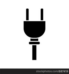 Electric plug glyph icon. Wiring. Power cable with plug. Silhouette symbol. Negative space. Vector isolated illustration. Electric plug glyph icon