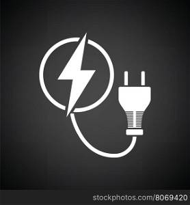 Electric plug icon. Black background with white. Vector illustration.