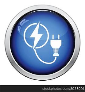 Electric plug icon. Glossy button design. Vector illustration.