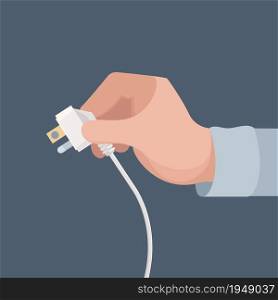 Electric plug in hand. Safety home energy home electric appliance vector concept. Illustration safety cable adapter, electricity danger supply. Electric plug in hand. Safety home energy home electric appliance vector concept