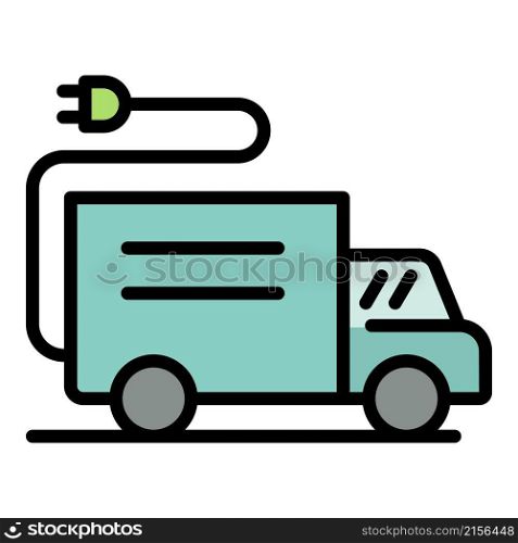 Electric plug in truck icon. Outline electric plug in truck vector icon color flat isolated. Electric plug in truck icon color outline vector