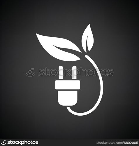 Electric plug leaves icon. Black background with white. Vector illustration.