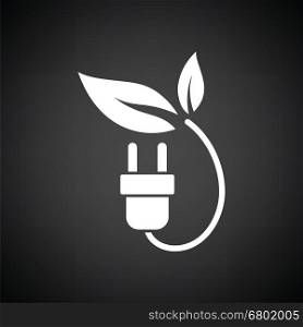 Electric plug leaves icon. Black background with white. Vector illustration.