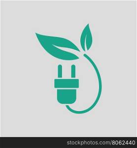 Electric plug leaves icon. Gray background with green. Vector illustration.