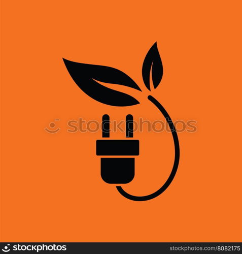 Electric plug leaves icon. Orange background with black. Vector illustration.