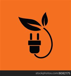 Electric plug leaves icon. Orange background with black. Vector illustration.