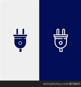 Electric, Plug, Power, Power Plug Line and Glyph Solid icon Blue banner