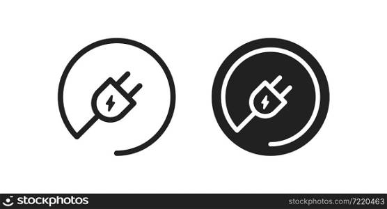 Electric plug round icon. Power cable symbol. Electro cord logo in vector flat style.